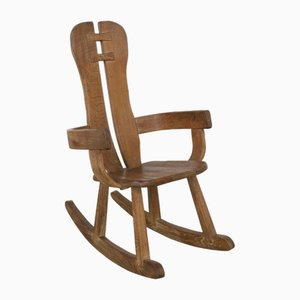 Brutalist Rocking Chair in Oak attributed to De Puydt, 1970s-RZV-1725147