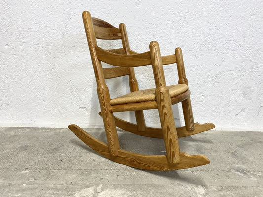 Brutalist Rocking Chair with Wickerwork, 1970s