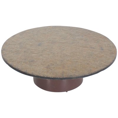 Brutalist Round Coffee Table with a Brown or Green Slate Top, 1970s-QT-1263482