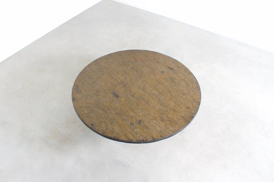 Brutalist Round Coffee Table with a Brown or Green Slate Top, 1970s