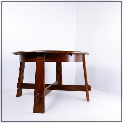 Brutalist Round Extendable Oak Dining Table, 1950s-NYF-2024158