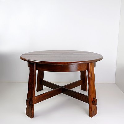 Brutalist Round Extendable Oak Dining Table, 1950s-NYF-2024158