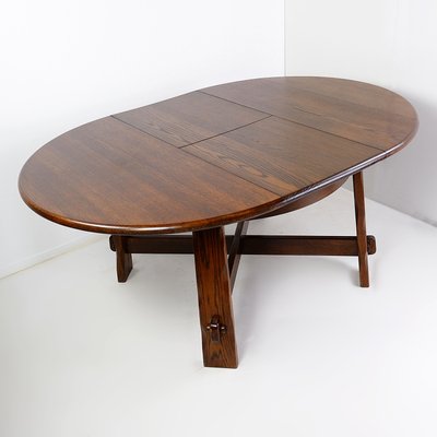 Brutalist Round Extendable Oak Dining Table, 1950s-NYF-2024158