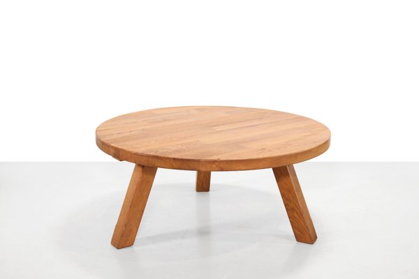 Brutalist Round Solid Oak Coffee Table from Meubelfabriek Oisterwijk, 1970s-BQ-1718721