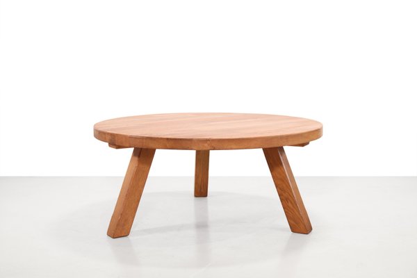 Brutalist Round Solid Oak Coffee Table from Meubelfabriek Oisterwijk, 1970s-BQ-1718721