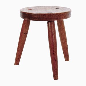 Brutalist Rustic Oak Tripod Stool-NYF-2019077