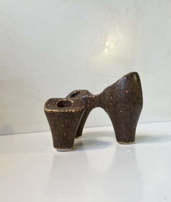 Brutalist Scandinavian Candleholder in Glazed Stoneware, 1980s-LCR-1797602