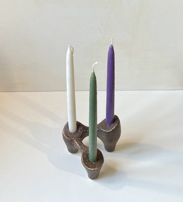 Brutalist Scandinavian Candleholder in Glazed Stoneware, 1980s-LCR-1797602