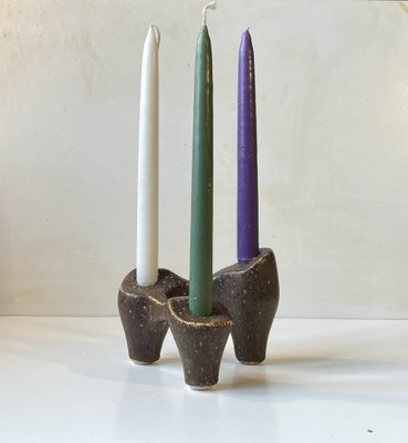 Brutalist Scandinavian Candleholder in Glazed Stoneware, 1980s-LCR-1797602