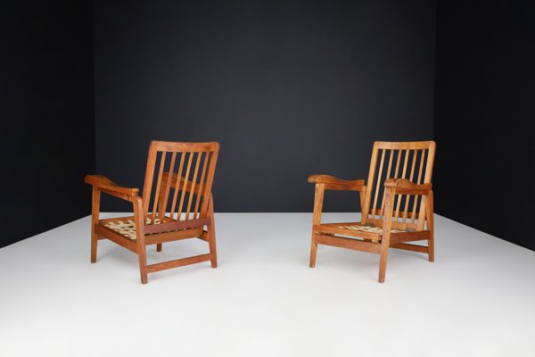 Brutalist Sculptural Adjustable Lounge Chairs in Oak, France, 1950s, Set of 2-TRW-1797134