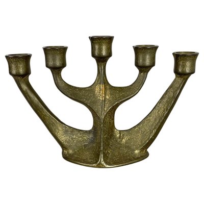 Brutalist Sculptural Brass Candleholder, Germany, 1970s-QZ-1448595