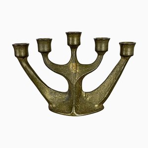 Brutalist Sculptural Brass Candleholder, Germany, 1970s-QZ-1448595