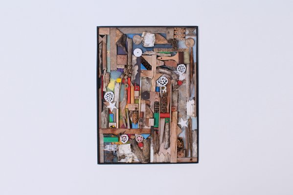 Brutalist Sculptural Composition, 1970s, Mixed Media, Framed-XT-1407516