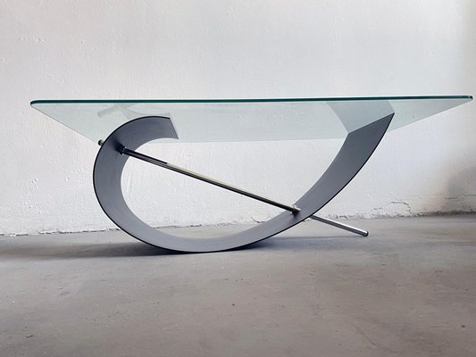 Brutalist Sculptural Steel and Glass Coffee Table, 1990s-EHE-1431525