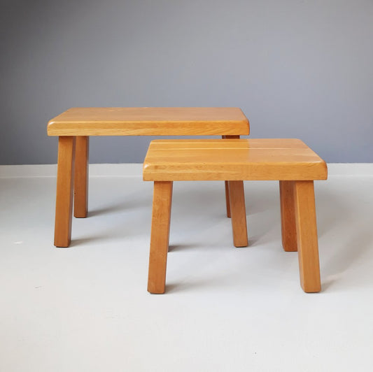 Brutalist Side Tables in Blonde Oak, 1960s, Set of 2