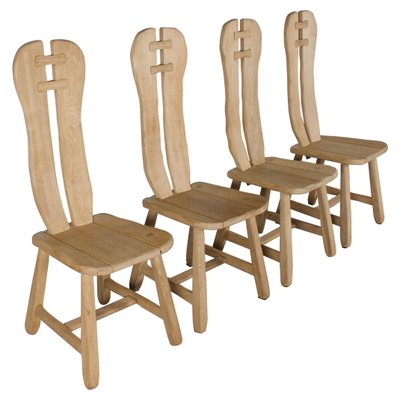 Brutalist Solid Oak Chairs from De Puyt, Belgium, 1970s, Set of 4-QT-1263296