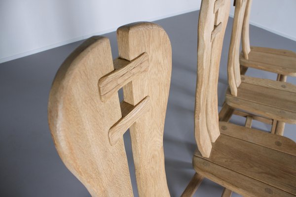 Brutalist Solid Oak Chairs from De Puyt, Belgium, 1970s, Set of 4-QT-1263296