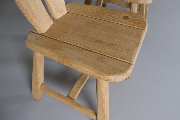 Brutalist Solid Oak Chairs from De Puyt, Belgium, 1970s, Set of 4-QT-1263296