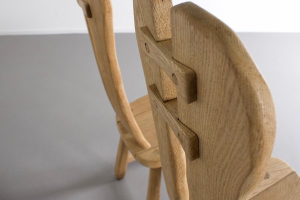 Brutalist Solid Oak Chairs from De Puyt, Belgium, 1970s, Set of 4-QT-1263296