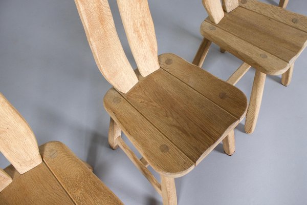 Brutalist Solid Oak Chairs from De Puyt, Belgium, 1970s, Set of 4-QT-1263296