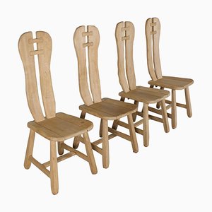 Brutalist Solid Oak Chairs from De Puyt, Belgium, 1970s, Set of 4-QT-1263296