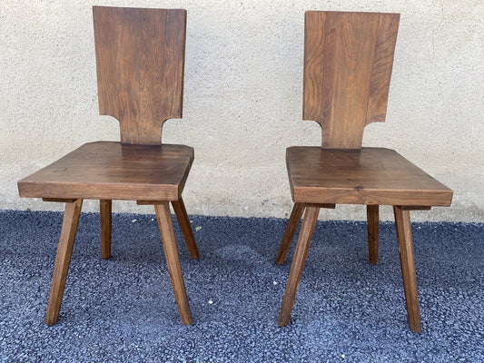 Brutalist Solid Oak Chalet Chairs, 1960s, Set of 2