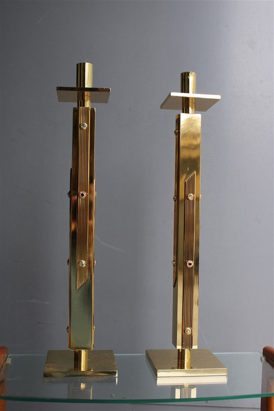 Brutalist Solid, Polished Brass Candleholders by Angelo Brotto, 1960s, Set of 2