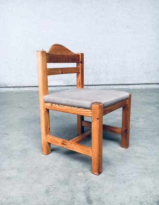 Brutalist Square Model Pine Dining Chairs, 1970s, Set of 6-RQV-1148333