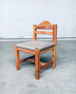 Brutalist Square Model Pine Dining Chairs, 1970s, Set of 6-RQV-1148333