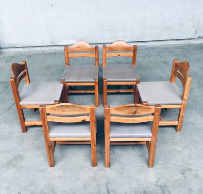 Brutalist Square Model Pine Dining Chairs, 1970s, Set of 6-RQV-1148333