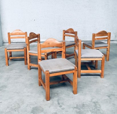 Brutalist Square Model Pine Dining Chairs, 1970s, Set of 6-RQV-1148333