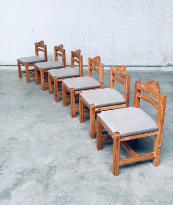 Brutalist Square Model Pine Dining Chairs, 1970s, Set of 6-RQV-1148333