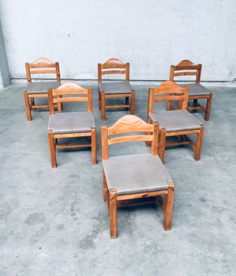 Brutalist Square Model Pine Dining Chairs, 1970s, Set of 6-RQV-1148333