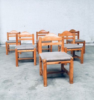 Brutalist Square Model Pine Dining Chairs, 1970s, Set of 6-RQV-1148333