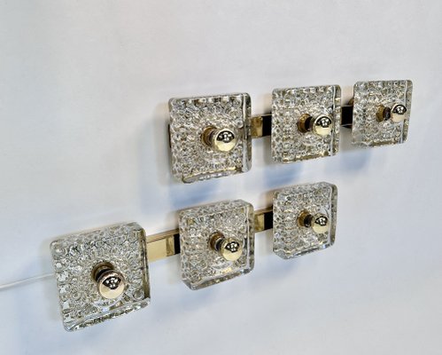 Brutalist Square Murano Glass and Brass Wall Art Sconces by Egon Hillebrand, Germany 1960s, Set of 2-JP-1820933