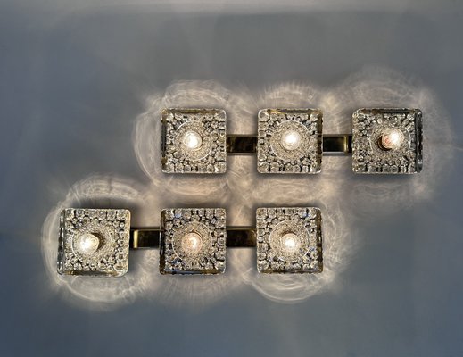 Brutalist Square Murano Glass and Brass Wall Art Sconces by Egon Hillebrand, Germany 1960s, Set of 2-JP-1820933