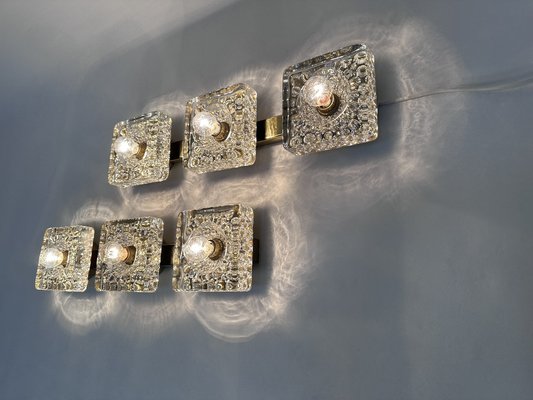 Brutalist Square Murano Glass and Brass Wall Art Sconces by Egon Hillebrand, Germany 1960s, Set of 2-JP-1820933