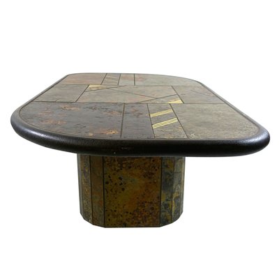 Brutalist Stone, Slate, and Brass Coffee Table Attributed to Paul Kingma-RY-659471