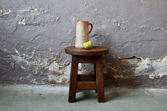 Brutalist Stool in Thick Wood, 1970s