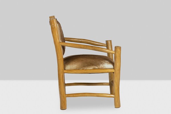 Brutalist Style Armchair in Elm and Goatskin, 1970s-CEJ-1736499