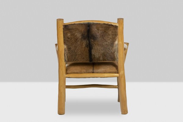 Brutalist Style Armchair in Elm and Goatskin, 1970s-CEJ-1736499