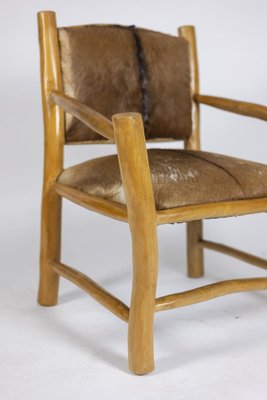 Brutalist Style Armchair in Elm and Goatskin, 1970s-CEJ-1736499