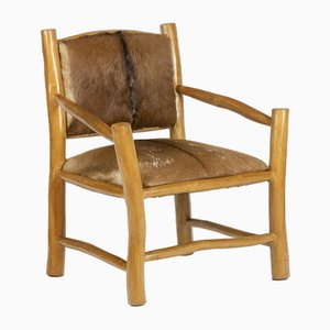 Brutalist Style Armchair in Elm and Goatskin, 1970s-CEJ-1736499