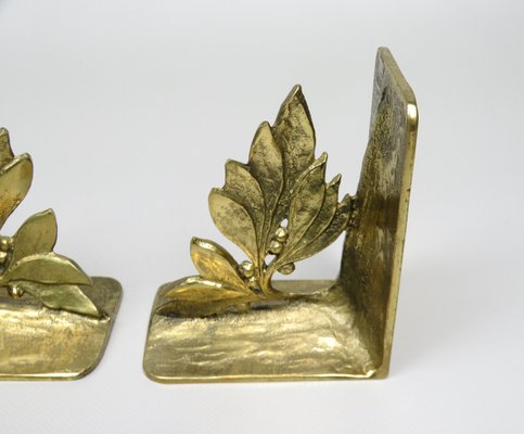 Brutalist Style Bronze Bookends with Floral Elements, 1970s, Set of 2-EY-935785