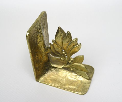 Brutalist Style Bronze Bookends with Floral Elements, 1970s, Set of 2-EY-935785