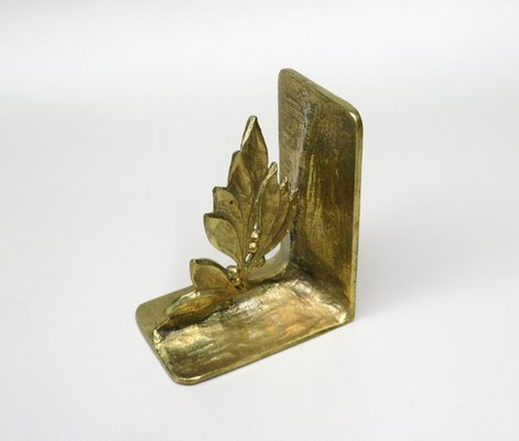 Brutalist Style Bronze Bookends with Floral Elements, 1970s, Set of 2-EY-935785