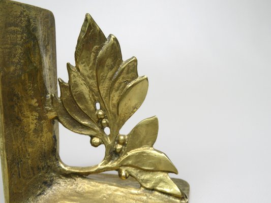 Brutalist Style Bronze Bookends with Floral Elements, 1970s, Set of 2-EY-935785