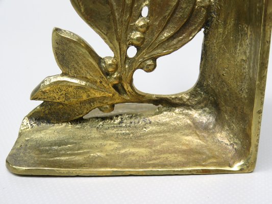 Brutalist Style Bronze Bookends with Floral Elements, 1970s, Set of 2-EY-935785