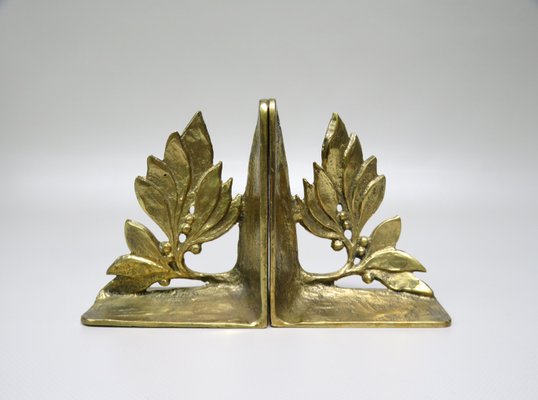 Brutalist Style Bronze Bookends with Floral Elements, 1970s, Set of 2-EY-935785