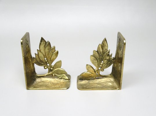 Brutalist Style Bronze Bookends with Floral Elements, 1970s, Set of 2-EY-935785